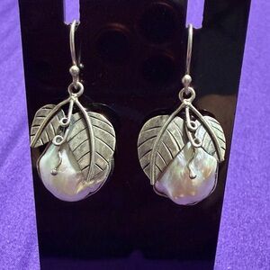 Sterling Silver Leaf Pearl Earrings (3)